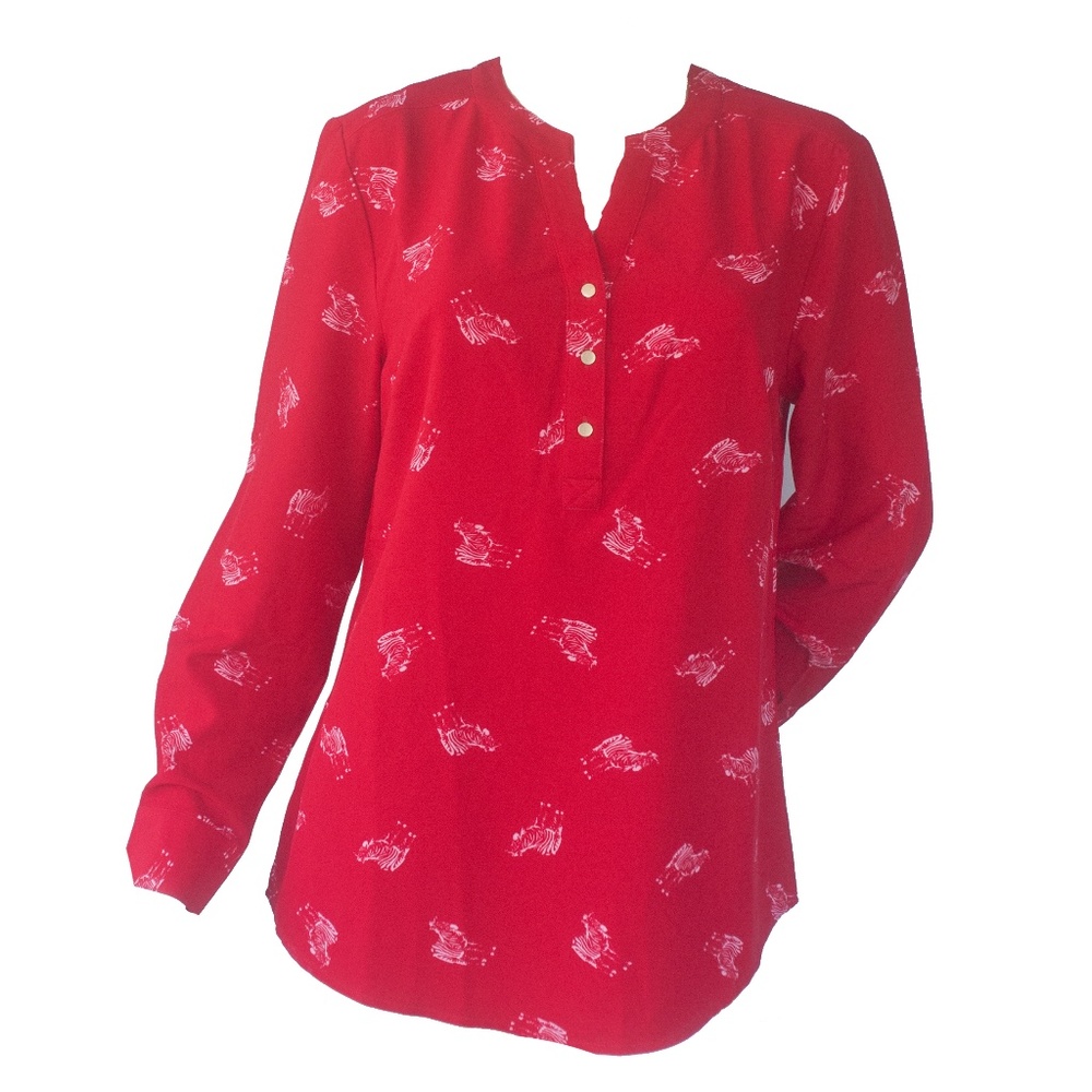 Lemon Way Women's Size M Red Zebra Print Blouse Top